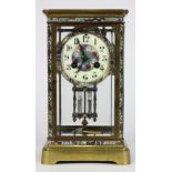 French champleve regulator clock, the gilt case having a rectangular form with multi color champleve