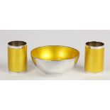 (lot of 3) Danish A. Michelsen gold enameled sterling silver suite consisting of a candy/nut bowl