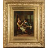 (Lot of 2) European School (19th century), Tavern Scene with Two Figures and Figures on Wash Day,