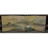 Japanese four-panel byobu screen, ink and color on paper, depicting various flowers, including