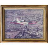 (lot of 3) Artwork relating to aviation, including French aviation instructions; an image of a