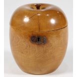 English treenware pear wood tea caddy, circa 1780, having an apple shaped circular tapered body, 5.