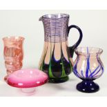 (Lot of 9) Czech art glass group, consisting of bowls and vases in pink, blue and black glass,
