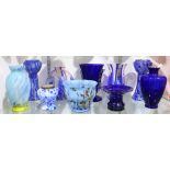 (Lot of 10) Czech art glass group, consisting of bowls and vases each in blue glass, one with