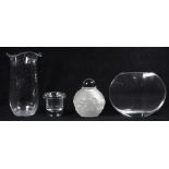 (Lot of 4) Modern glass vase group, 20th Century, executed in clear and frosted glass, one having