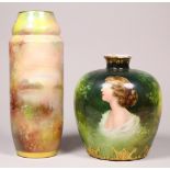 (Lot of 2) Royal Bonn portrait vases, late 19th or early 20th century, each with polychrome and