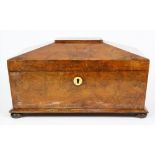 Federal inlaid tea caddy, the dome top centered with an inlaid pinwheel, above the tapered case, and