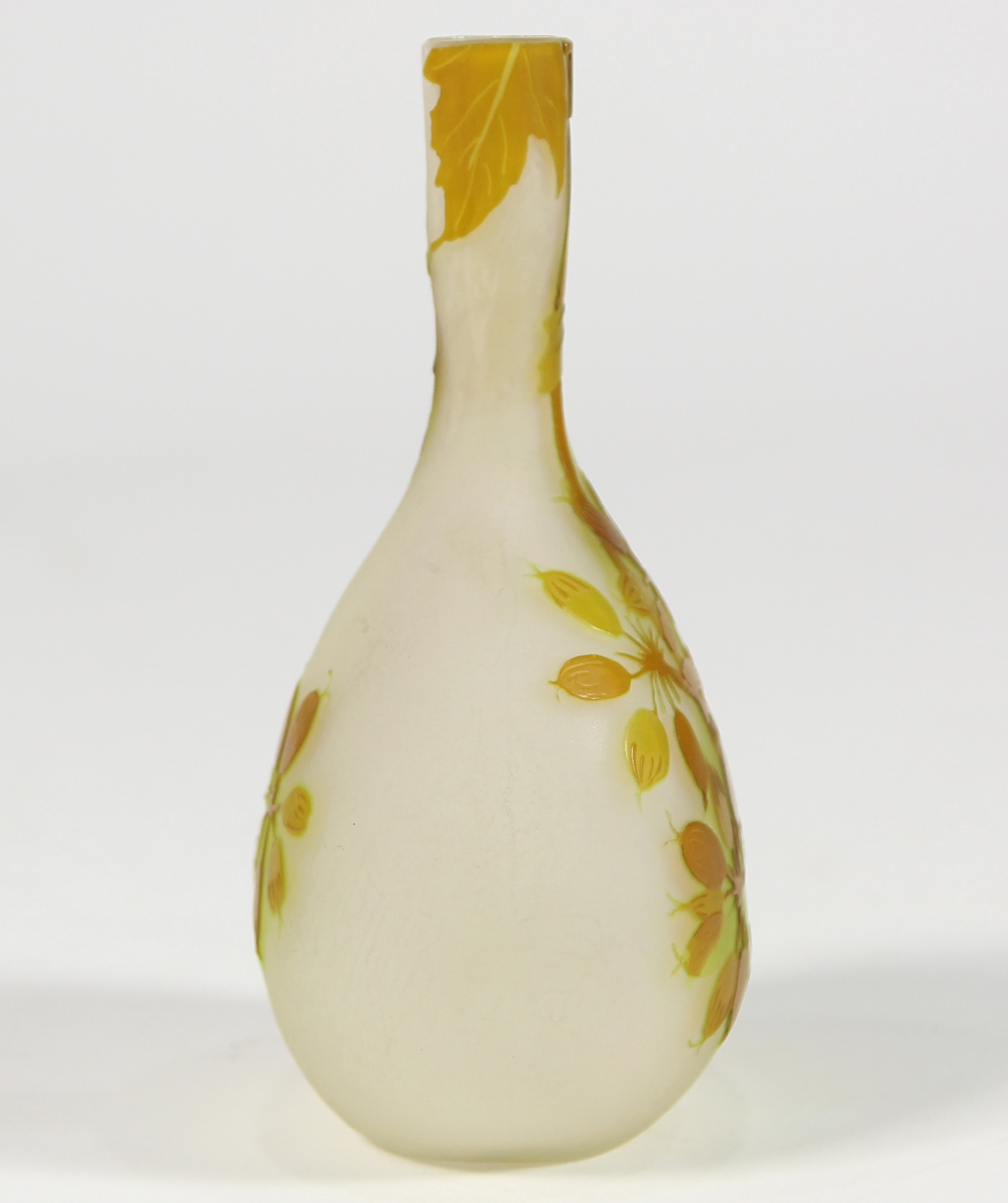 Emile Gallé cameo glass vase, having a stick neck above a bulbous body, decorated with flowering - Image 4 of 7