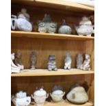 (lot of 15) Three shelves of Chinese hardstone decorative items, consisting of three pouring