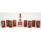 (lot of 9) Bohemian glassware group, the (8) tumblers having grape and vine accents fronting the