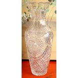 Large American cut glass vase, having a scalloped rim with a pinwheel and star pattern throughout,