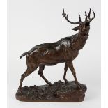 Charles Valton (French, 1851-1918), "Le Brame de Cerf," bronze sculpture, signed lower right,