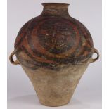 Chinese neolithic style ceramic jar, the tapering body with polychrome decorated roundels and