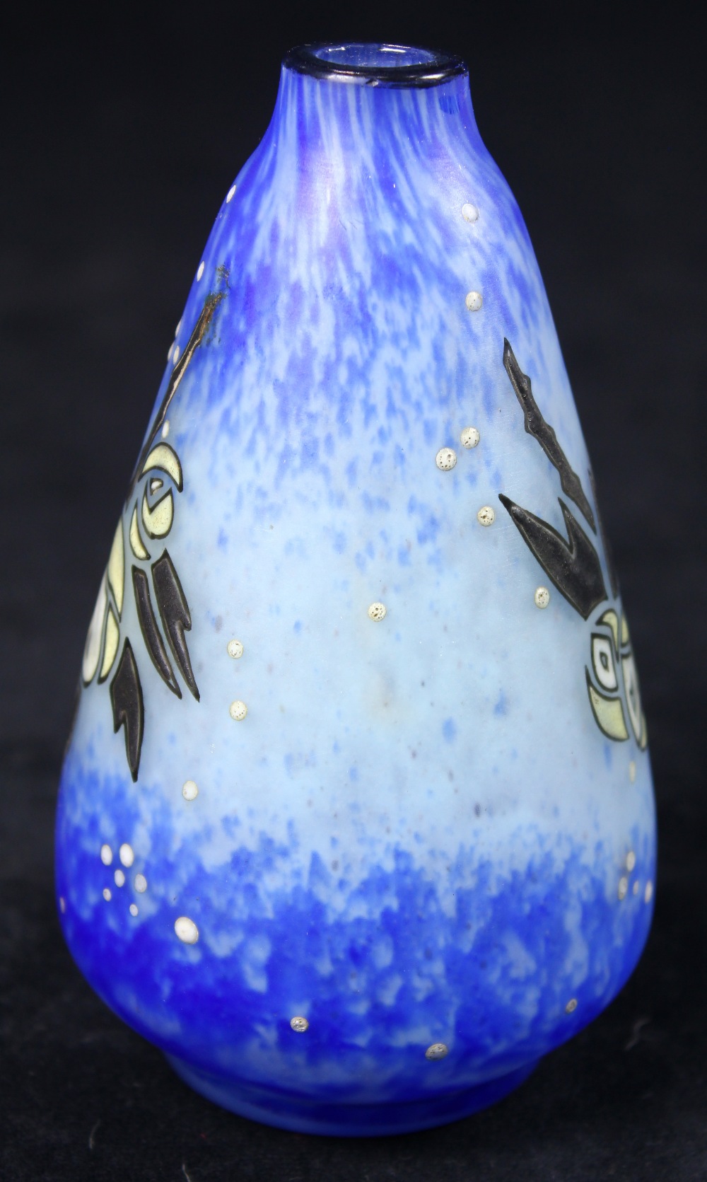 Andre Delatte, Nancy, France, enamel decorated art glass vase, having floral designs on a blue - Image 5 of 5