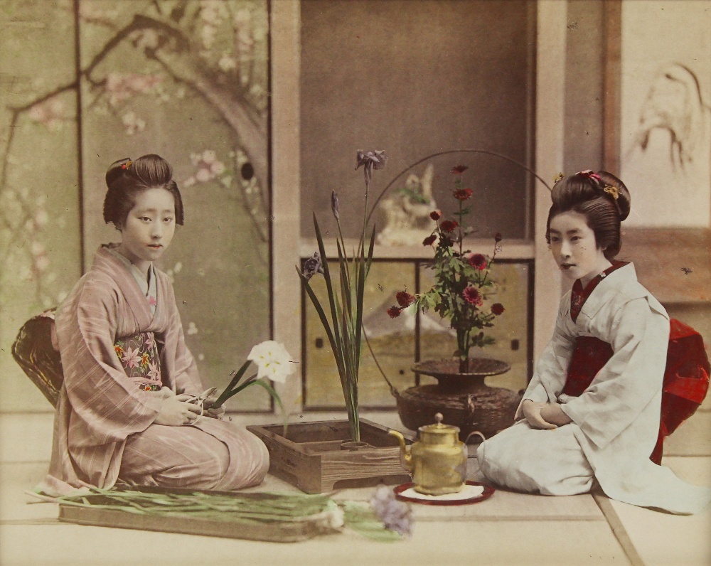 Kusakabe Kimbei (Japanese, 1841-1934), Arranging Flowers, circa 1880