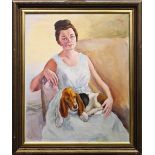 Adrien Dupagne (Belgian, 1889-1980), Woman with Bassett Hound, 1964, oil on canvas, signed and dated