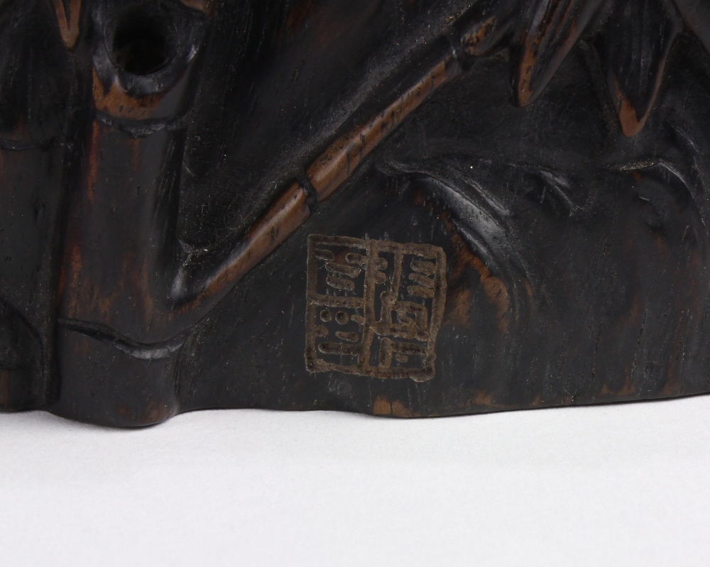 (lot of 3) Chinese wood carvings, the first in the form of a mountain range fronted by a deer and - Image 4 of 4