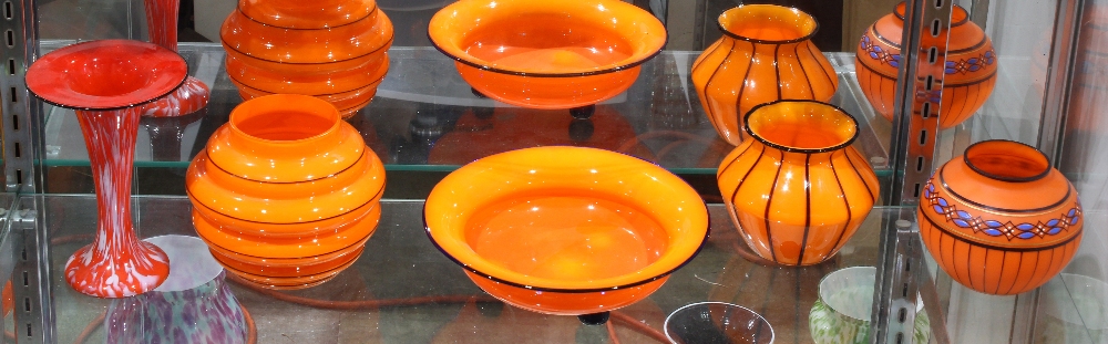(lot of 14) Mid-Century Modern style art glass group, most executed in orange and having mottled - Image 2 of 4