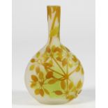 Emile Gallé cameo glass vase, having a stick neck above a bulbous body, decorated with flowering
