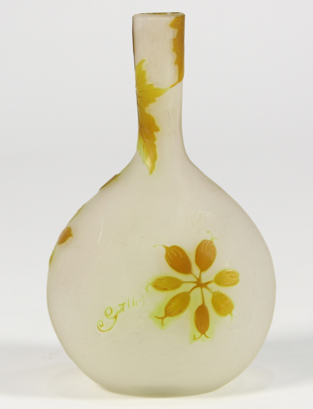 Emile Gallé cameo glass vase, having a stick neck above a bulbous body, decorated with flowering - Image 3 of 7