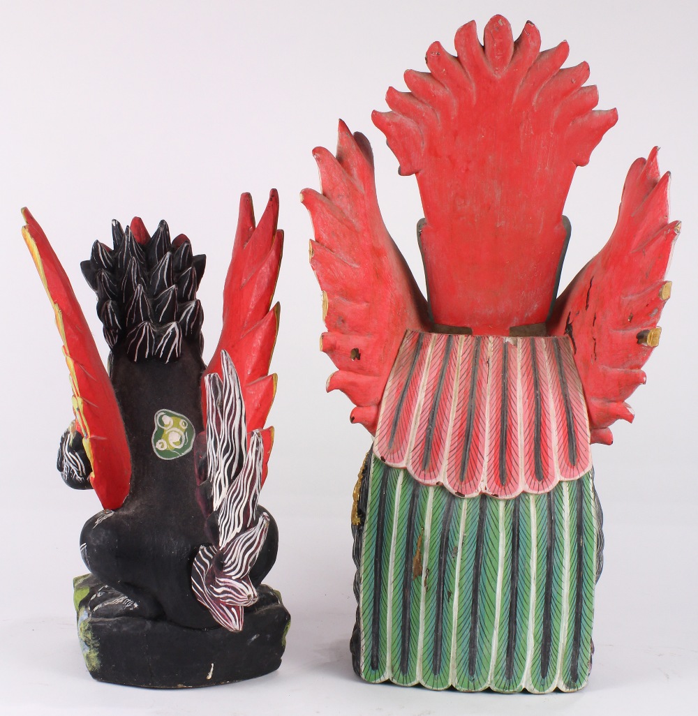 (lot of 2) Indonesian polychrome wood figures, featuring Garuda and a black beast with wings, 19.5" - Image 3 of 4