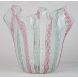 Murano "Hankerchief" vase, circa 1950, having a flared form with white zanfirico, pink and