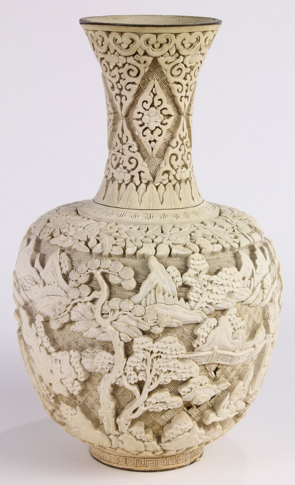 (lot of 3) Chinese decorative vases: consisting of one white lacquer vase carved with figures in - Image 9 of 10