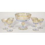 (lot of 7) Venetian crystal and partial gilt stemware, consisting of six goblets and a punch bowl,