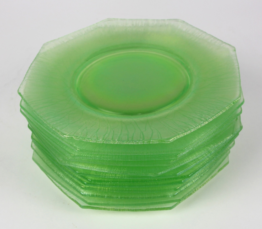 (Lot of 12) Steuben art glass plates, early 20th Century, each having an octagonal form with a light - Image 5 of 5