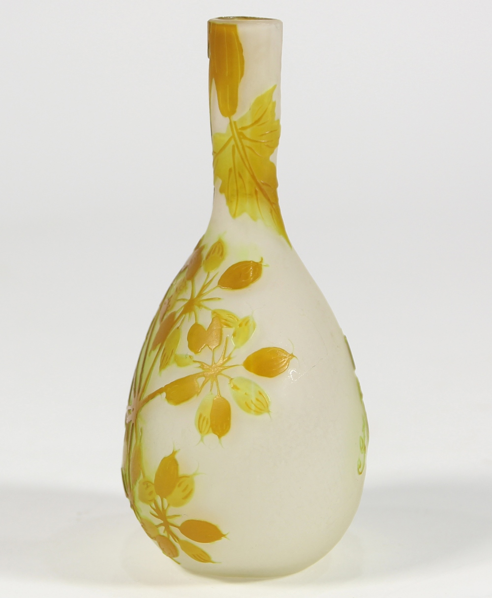 Emile Gallé cameo glass vase, having a stick neck above a bulbous body, decorated with flowering - Image 2 of 7