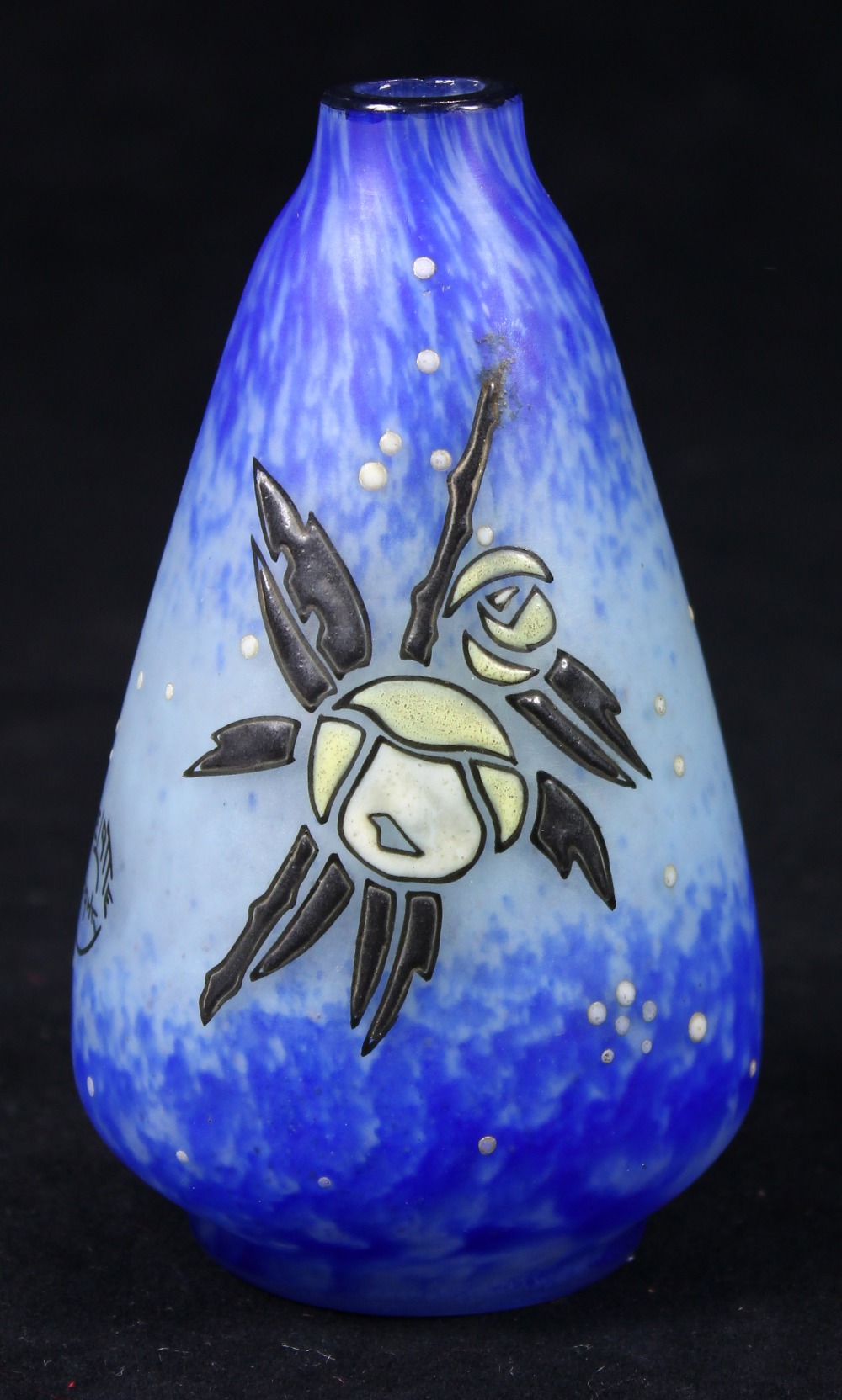 Andre Delatte, Nancy, France, enamel decorated art glass vase, having floral designs on a blue - Image 2 of 5