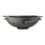 Oceanic Solomon Islands shell-inlaid feast bowl, the oval form having a black finish, with