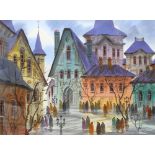 Anatol Krasnyansky (Russian, b. 1930), "Old Little Street of Prague," watercolor, signed lower left,