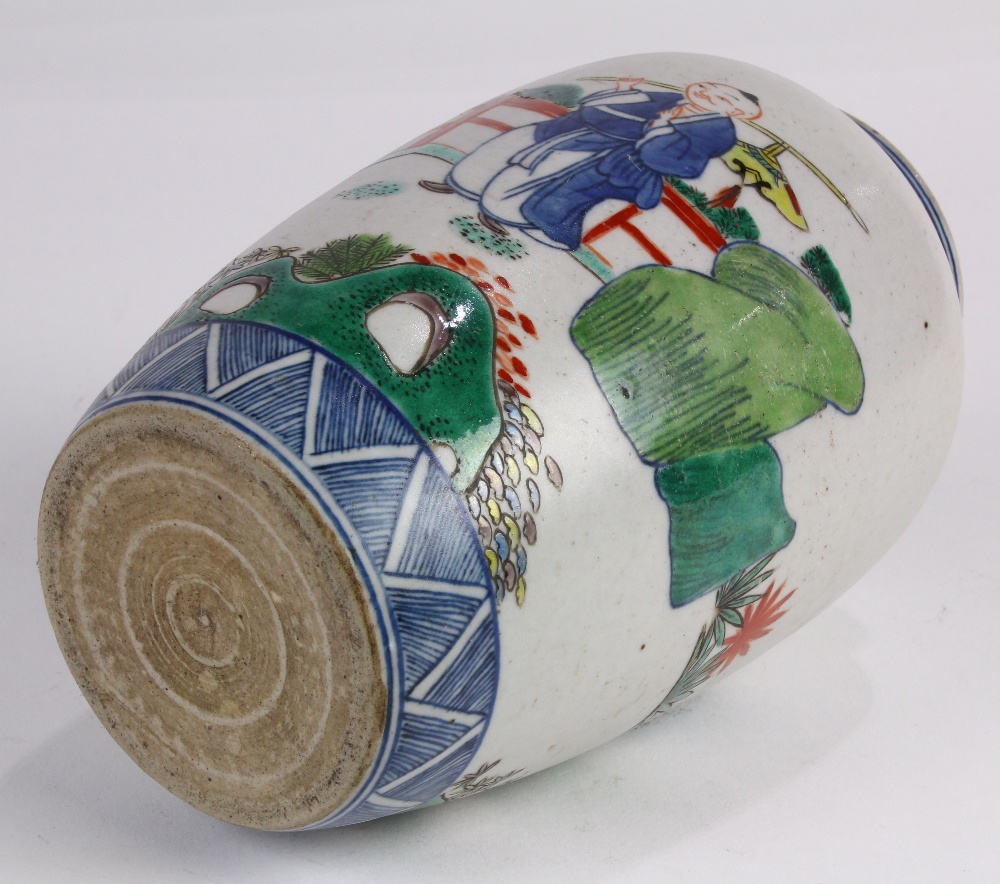 Chinese wucai decorated porcelain jar, the oval body decorated with children playing in the - Image 5 of 6