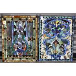 (Lot of 2) Victorian style stained glass window panels, 20th century, each with a multicolor