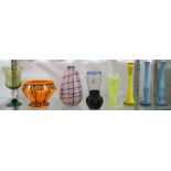 (lot of 15) Czech art glass group including shouldered, stick, fan and modern vase examples, some
