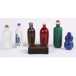 (lot of 7) Group of Chinese snuff bottles: consisting of an underglazed blue and red example with an