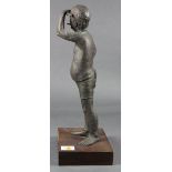 American School (20th century), Man with Cigar on the Lookout, bronze sculpture atop a wooden