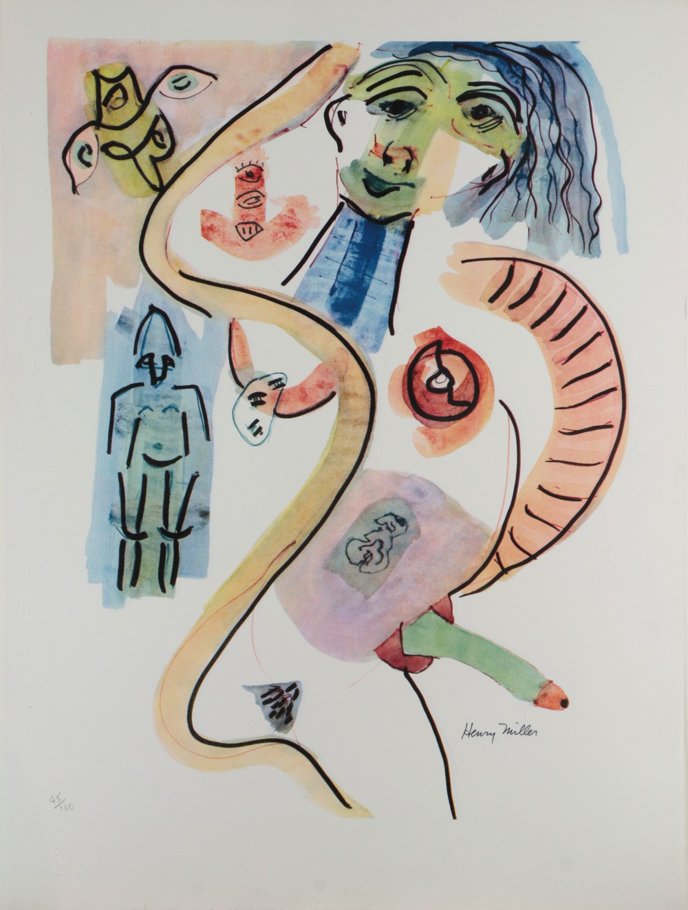 (Lot of 4) Henry Miller (American, 1891-1980), "Asamara (Morning Erection)," color offset prints,