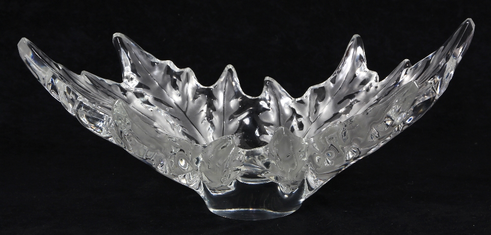 Lalique, France "Champs Elysees" centerpiece, having frosted leaf decoration on clear glass,