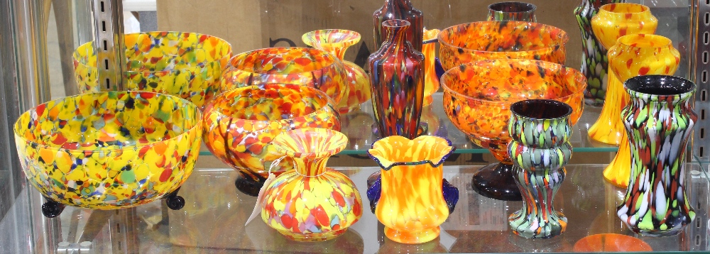 (lot of 14) Mid-Century Modern style art glass group, most executed in orange and having mottled - Image 3 of 4