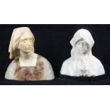 (lot of 2) Italian Renaissance style carved marble bust depicting Joan of Arc, after G. Besli, circa