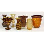 (Lot 7) Czech art glass group, consisting of vases in brown, yellow and orange glass including a fan