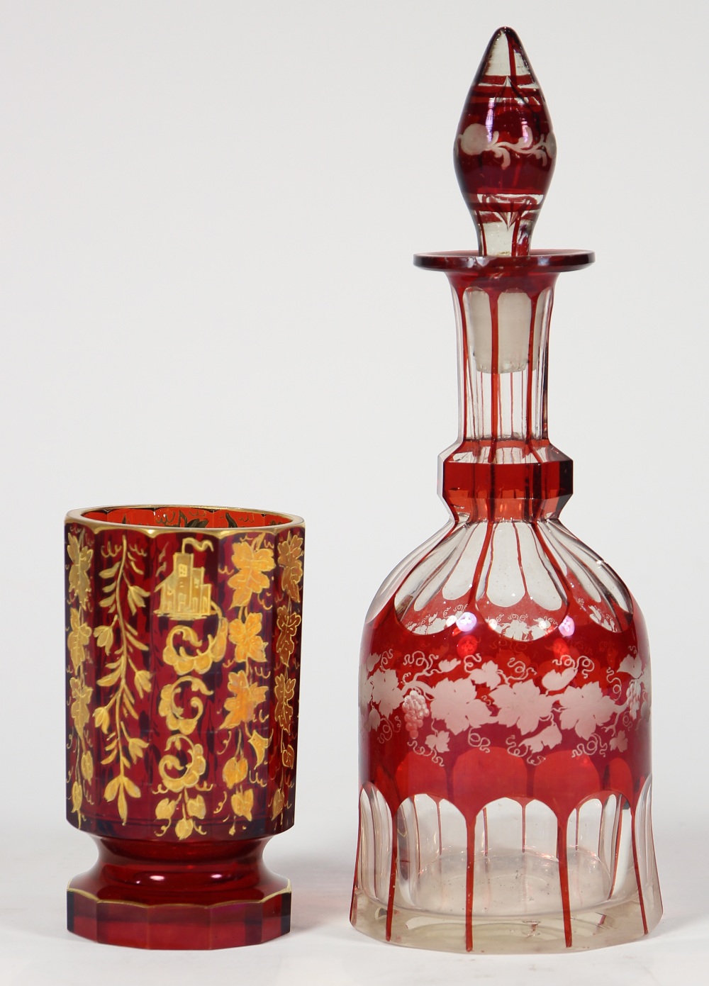 (lot of 9) Bohemian glassware group, the (8) tumblers having grape and vine accents fronting the - Image 2 of 3