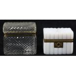 (Lot of 2) Victorian vanity boxes, executed in clear and opaline glass, each with a rectangular