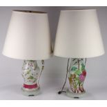 (lot of 2) Chinese porcelain gu-form vases, 20th century, now mounted as lamps, each decorated