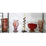 (lot of 10) Czech art glass group including cylindrical, shouldered, amphora, and fan examples, each
