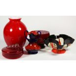 (Lot of 5) Czech art glass group, consisting of bowls, vases and a lidded jar, each executed in