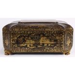 Chinese export gilt lacquered sewing box, 19th/early 20th century, the exterior elaborately