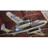 (lot of 3) Large model airplanes, including one bearing a black and white cross and number 17-4,